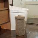 Handmade Cotton & Jute Toilet Paper Holder Woven Toilet Paper Stand & Storage Basket with Lid, Freestanding Organizer for Bathroom, Fits 3 Mega Rolls 14" x 7''