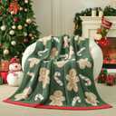 Snuggle Sac Christmas Blanket Green Gingerbread Man Throw Blanket 50x60 inches, Ultra Soft Cozy Throw Blanket for Couch, Sofa and Bed for Christmas