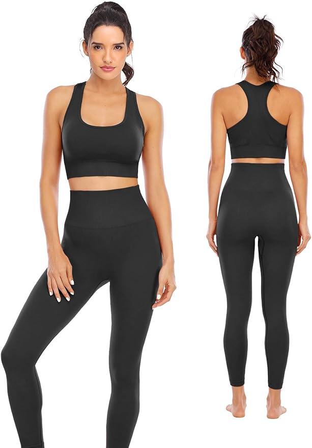 Workout Sets for Women 2 Piece High Waisted Seamless Leggings with Padded Stretchy Sports Bra Sets Gym Clothes, Small 