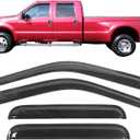 IKON MOTORSPORTS Tape On External Window Visor, Compatible with 1999-2016 Ford F250 F350 F450 F550 Super Duty Crew Cab, Dark Smoke Acrylic Shade Rain Sun Guard Wind Vent Air Deflector