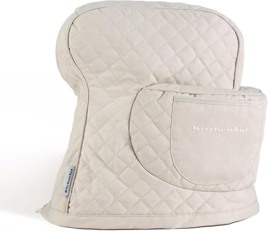 KITCHENAID Fitted Tilt-Head Stand Mixer Cover with Storage Pocket, Quilted 100% Cotton, 14.4"x18"x10", Milkshake