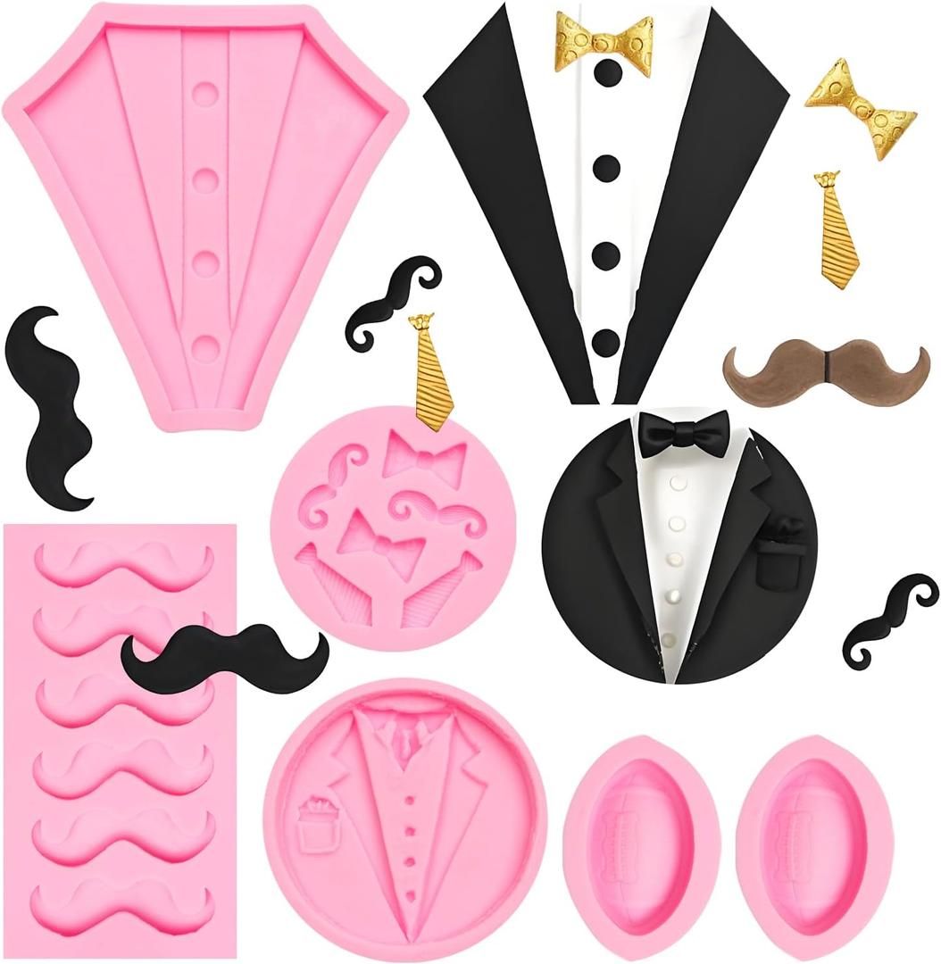 Father's Day Silicone Molds Set, Mustache Necktie Chocolate Candy Molds for Birthday Father's Day Cake Decoration Cupcake Toppers Gum