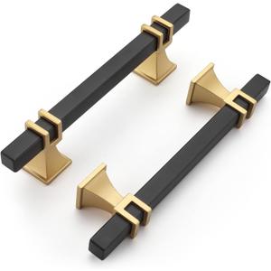 Haliwu 10 Pack Black and Gold Cabinet Pulls, 3-3/4 inch Kitchen Handles, Square Dresser Drawer Hardware Haliwu 10 Pack Black and Gold Cabinet Pulls, 3-3/4 inch Kitchen Handles, Square Dresser Drawer Hardware