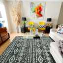 Lahome Machine Washable Non-Slip Rug 6x9 - Ultra-Thin Stain Resistant Boho Moroccan Black Area Rugs Soft Low-Pile Distressed Geometric Tribal Print Carpet for Living Room Bedroom Dining Room