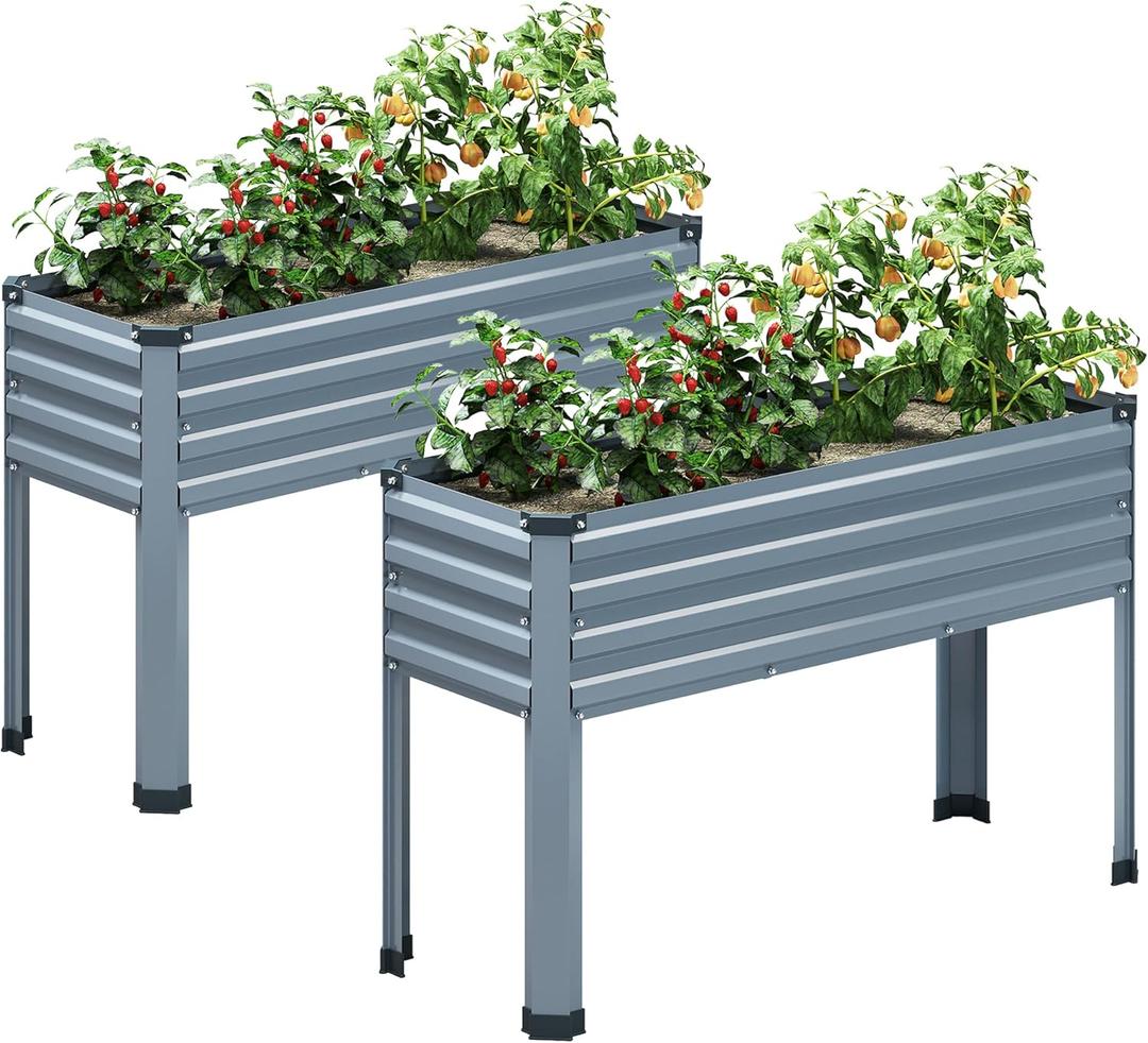MGNO Galvanized Raised Garden Bed Outdoor with Legs,481832in Metal Elevated Raised Planter Box for Backyard, Patio, Balcony, 300lb Capacity,Grey