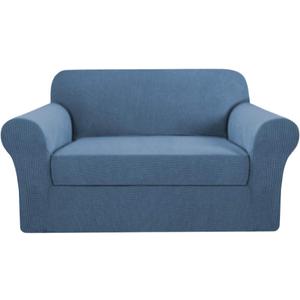 H.VERSAILTEX 2 Piece Loveseat Slipcovers 2 Cushions Loveseat Cover Furniture Cover/Protector with Elastic Bottom, Spandex Jacquard High Stretch Stylish Suit for T Cushion/Box Cushion- Dusty Blue