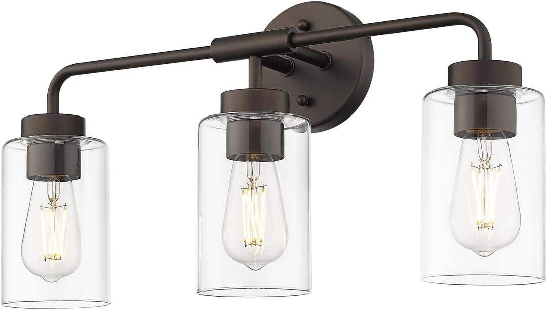 zeyu 3-Light Farmhouse Bathroom Light Fixtures, 22 Inch Bathroom Vanity Light with Clear Glass Shade, Oil Rubbed Bronze Finish, ZS62B-3W ORB