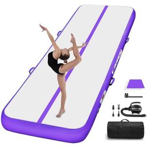 Gymnastics Mats, Air Mat Tumble Track 16.5FT 4 Inch Thickness Inflatable Training with Carry Bag Electric Pump For Home Use, Cheerleading, Yoga, Water Exercise (Purple) 16.5ftx3.3ftx4inch