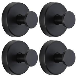 Fenas Suction Cup Hooks for Shower No-Drill Bathroom Hooks for Towels, Robes, Loofah Mountable on Bathroom Walls, Kitchen, Glass, Mirrors, Tile and Smooth,Non-Porous Surfaces (4, Matte Black)