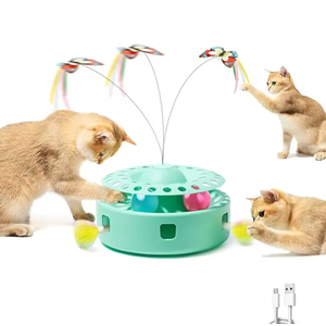 Cat Toys 3 in 1 Automatic Interactive Kitten Toy Fluttering Butterfly Random Moving Feather Track Balls Dual Power Supplies