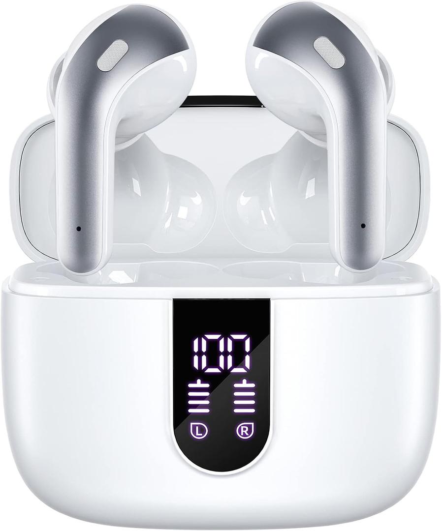 TAGRY Bluetooth Headphones True Wireless Earbuds 60H Playback LED Power Display Earphones with Wireless Charging Case IPX5 Waterproof in-Ear Ear buds with Mic for TV Smart Phone Laptop Computer Sports