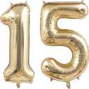 40 Inch Light Gold 15 Number Balloons White Gold Giant 15 Foil Mylar Helium Large Digital Balloon Champagne Gold Birthday Numbers Jumbo Balloons 15th or 51st Anniversary Party Decorations Supplies