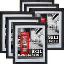 8x10 Black Picture Frames with Mat for Wall or Table Top Decoration, Set of 6