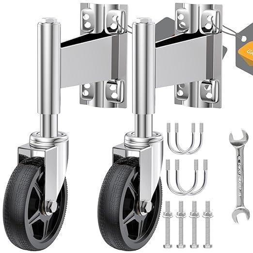 WOOSKY Spring Loaded Heavy Duty Gate Caster Wheels - 4" Tube & Metal Gates, 330 Lbs Load Capacity, Pack of 2