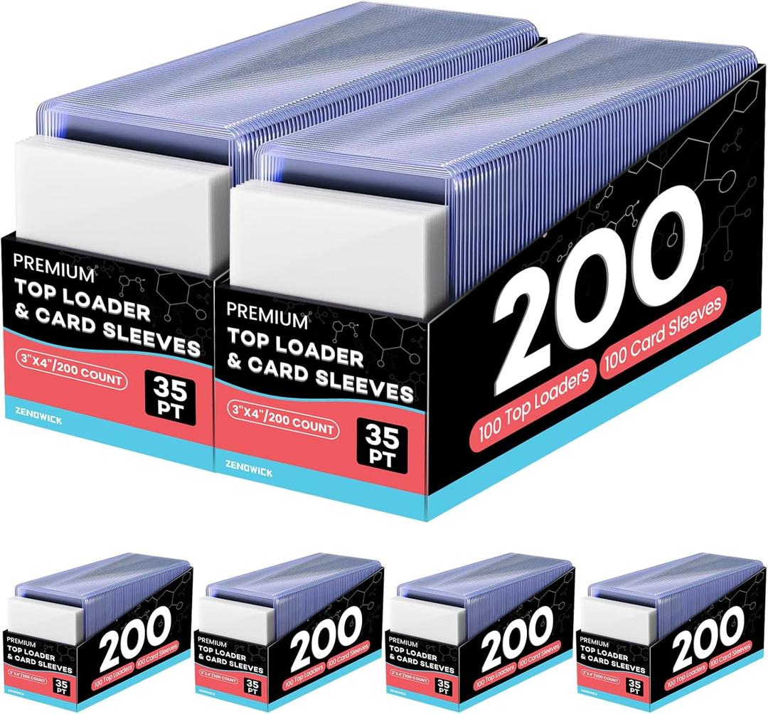 1200 Card Sleeves Top Loaders for Cards, 3" x 4" Hard Plastic Toploaders, Baseball Card Protectors, Trading Card Holder for Football Sports Cards (600 Toploaders + 600 Penny Sleeves)