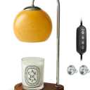 Modern Candle Warmer Lamp with Timer and Dimmer, Dimmable Electric Candle Lamp Warmer, Wax Melt Warmer, Glass with Wood Base, Home Decor Gifts 2 Bulbs Included (Brown and Stained Wood Base)
