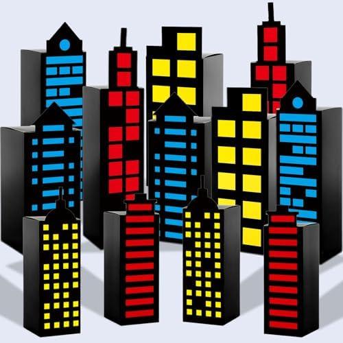 11Pcs Skyscraper City Party Favor Boxes for Super Themed Hero Party Decorations City Skyline Buildings Treat Boxes Super Themed Hero Party Candy Goodies Boxes for Boys Girls Birthday Party Supplies