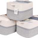 Medium and Large Woven Basket/ / With Handle, Used for Toys and Fabric Storage Basket used for Storing xl Storage Box, Decorative Storage Box Room 2pack (14L*10W*8.6H White/ Gray, 14Lx10Wx8.6H)