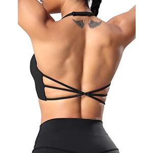 YEOREO Women's Sports Bra Halter Workout Sports Bra Strappy Criss Cross Back Bra Removable Padded Yoga Crop Top L