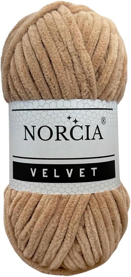 Soft Velvet Yarn Chenille Yarn for Crocheting Super Bulky 100g (74.3 yds) Baby Blanket Yarn for Knitting Amigurumi Yarn Fancy Yarn for Crochet Weaving Craft (Camel, 1 Skein)