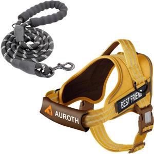 AUROTH Dog Harness and Leash Set, Soft Padded Service Vest Harness with 5.25FT Dog Leash, Easy On Pet Vest, Adjustable Reflective No Pull Dog Harnes Medium Sized, Easy Walking and Training