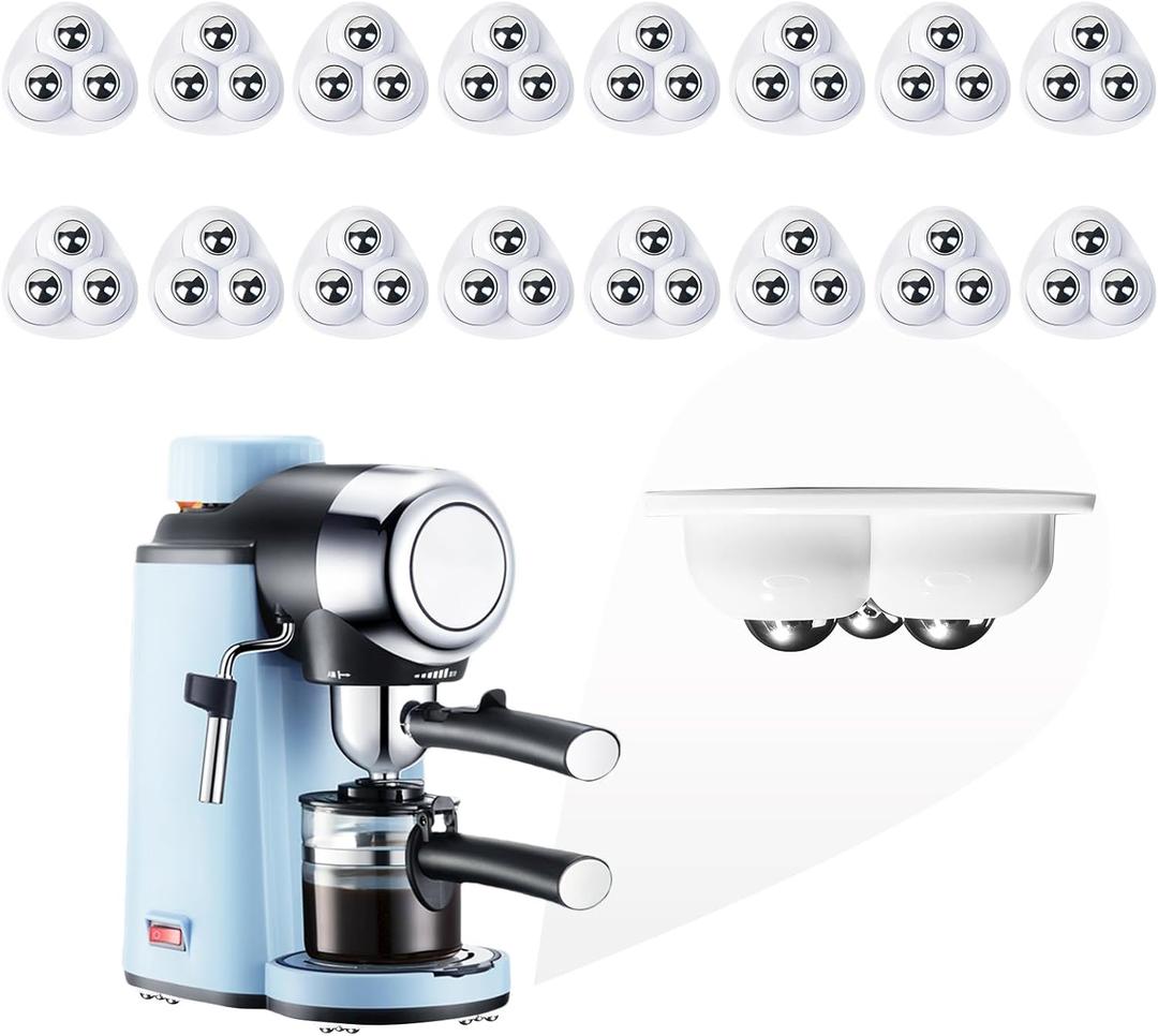 Self Adhesive Caster Wheels for Countertop - Furniture Sliders & Appliance Rollers for Kitchen, Coffee Machine, Blender, Oven (White, 16pcs)