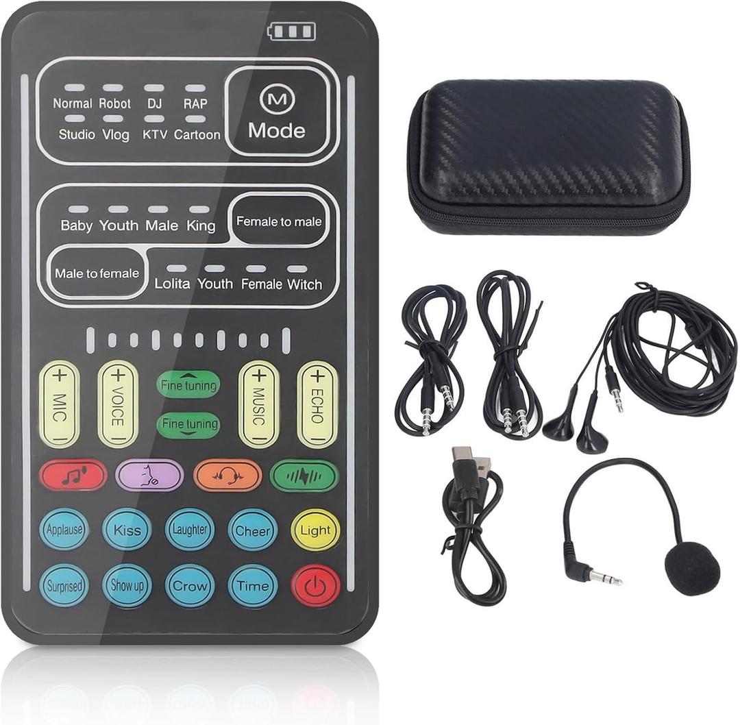 I9 Voice Changer Set, Mini Live Broadcast Voice r, Portable Sound Board Voice Changer, 8 Different Sounds/Sound Effects, for iOS, for Android (English Version)