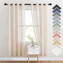 NICETOWN Natural Open Linen Weave Flax Sheer Window Curtains, Ring Top Translucent Textured Drapes Privacy with Light Through for Bedroom/Living Room, Beige, 52" Wide by 72" Long, 2 Pieces