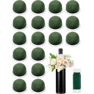 Tessco 18 Pcs Mini Floral Foam Holder Round Floral Foam with Green Arrangement Wire Arrangement Supplies for Table Wedding Wine Bottle Decor