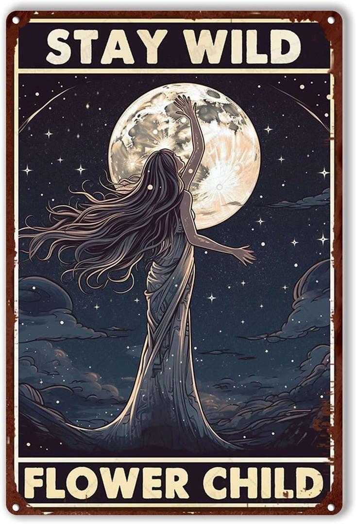 LIUAXICIA Tin Sign Bar Hippie Stay Wild Flower Child for Living Room Bedroom and Office Home Kitchen 8x12inch