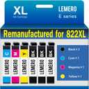 LEMERO Remanufactured for 822XL Ink Cartridges Replacement for Epson 822 822 XL Ink Combo Pack for Workforce Pro WF-3820 WF-3823 WF-4820 WF-4830 WF-4833 Printer (3 Black 1 Cyan 1 Magenta 1 Yellow)