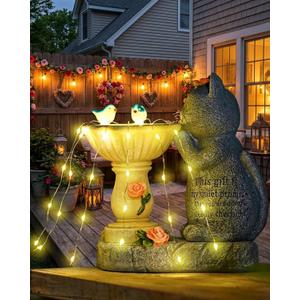 Garden Decor Cat Birdbath Statues, Solar Statues Decor with Butterfly Garden Decor for Home House, Yard Art Lawn, Ornaments, Porch Patio, Balcony - Birthday Gifts for Grandma Mom Women