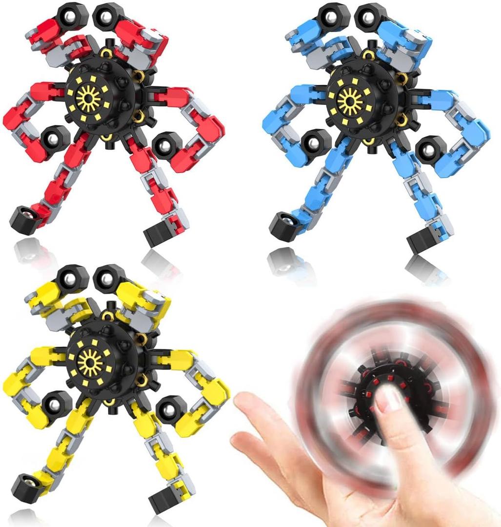Transformable Fidget Spinners,3PCS Funny Sensory Fidget Toys Adults Deformable Chain DIY Robot Spinner,Fingertip Stress Relief Gyro Toy Party Favors Christmas Stocking Stuffers for Kids(Style-1)