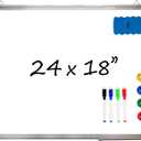 Whiteboard Set - Dry Erase Board 24 x 18 in with 1 Magnetic Dry Eraser, 4 Drywipe Markers and 4 Magnets - Small White Hanging Message Scoreboard for Home Office School (24x18 in)