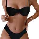 SweatyRocks Women's Two Piece Swimsuit Ruched High Cut Mid Rise Bikini Sets Swimwear (Medium, Black)