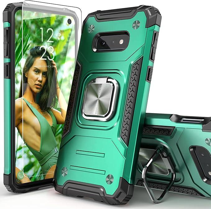 for Galaxy S10E Case with Tempered Glass Screen Protector,Hybrid Drop Test Slim Fit Cover with Car Mount Kickstand Slim Fit Protective Phone Case for Galaxy S10E,Dark Green