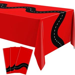 Irenare 3 Pcs Racing Table Cloths Car Birthday Party Supplies 54 x 108 Inch Racetrack Table Runner Covers Disposable Rectangular Road Tablecloth for Kids Boy Car Theme Birthday Party Decor (Red)