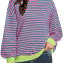 Women Striped Oversized Sweatshirt Long Sleeve Crewneck Shirt Fall Fashion 2025 Pullover Top Preppy Y2K Clothes (Large, Pink)