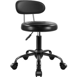 WKWKER Rolling Stool with Wheels Swivel Stool with Back Height Adjustable Chair PU Leather Rolling Chair Ideal for SPA Salon Home Office Drafting Work (Black)