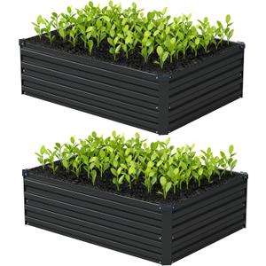 4x3x1ft(2 Pack) Galvanized Raised Garden Bed,Outdoor Planter Box Metal Patio Kit Planting Bed for Vegetables Flowers Herb,Black