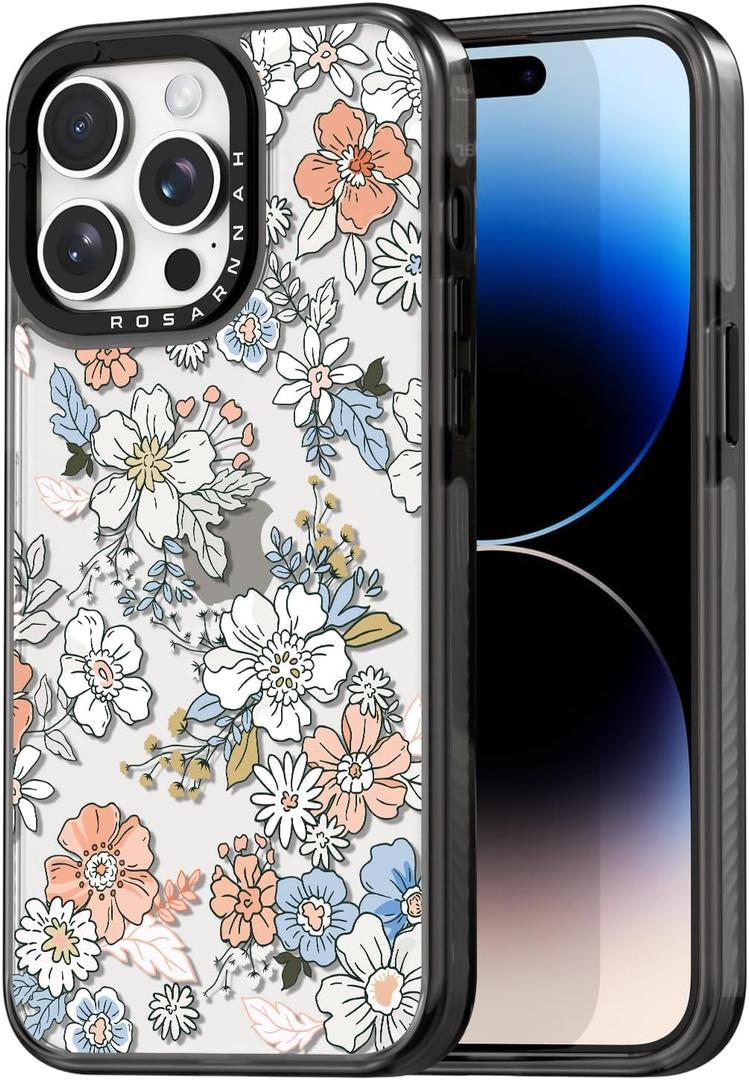 Compatible for iPhone 14 Pro Max Case Cute Aesthetic - Durable Shockproof 6.6 ft Drop Impact Phone Case Cover with Funny Fashion Lovely Flower 6.7" Black