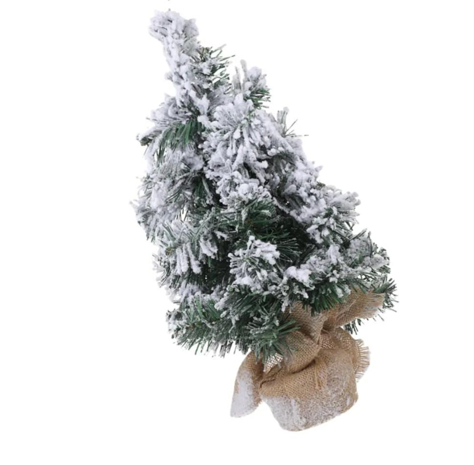 Mini Artificial Christmas Tree Desktop Xmas Party Decoration with Flocked Snow Effect Realistic Tabletop Prop for Home Office Festive Display