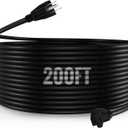 200 Foot 3 Prong Vinyl Extension Cord 16/3 Heavy Duty Extension Cord with Multiple Outlets 3 Prong 10A 1250W 16AWG SJTW Weatherproof Outdoor & Indoor Power Cable for Lawn Office