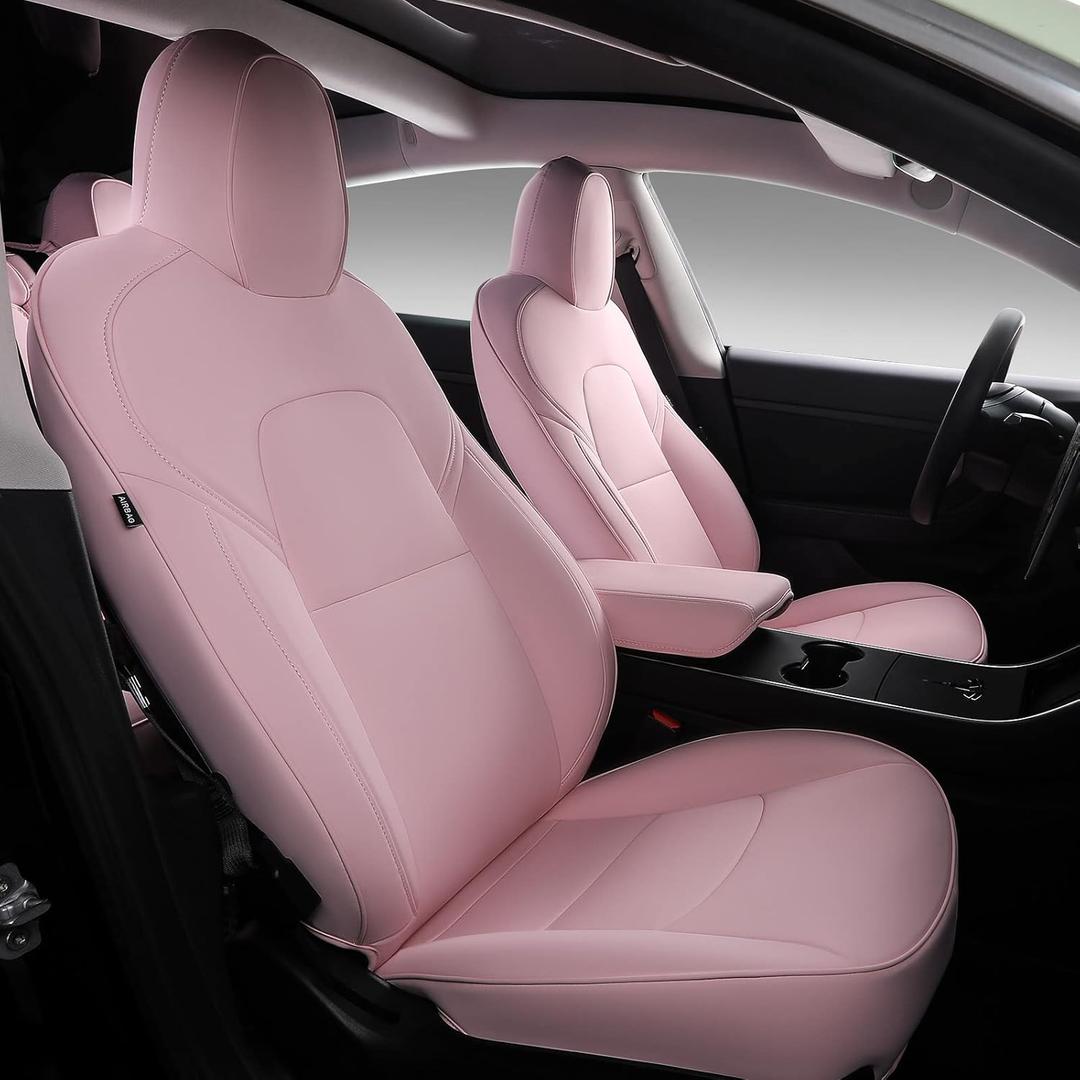 Xipoo Seat Cover Compatible with Tesla Model 3 Car Seat Cover PU Cover Car Seat Protector Replacement for 2017 2018 2019 2020 2021 2022 2023 Tesla Model 3 Accessories (Pink-PU,12 Pcs)