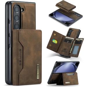 Wallet Case for Samsung Galaxy Z Fold 6, DG.MING Premium Leather Back Cover Shockproof Protective Phone Case Magnetic Detachable with Trifold Wallet Card Holder Pocket (Coffee)