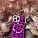 Sparkling Purple Red Leopard Case, Blazing Heart Shimmer Cover Compatible with MagSafe iPhone 16 Pro - Dynamic Magenta