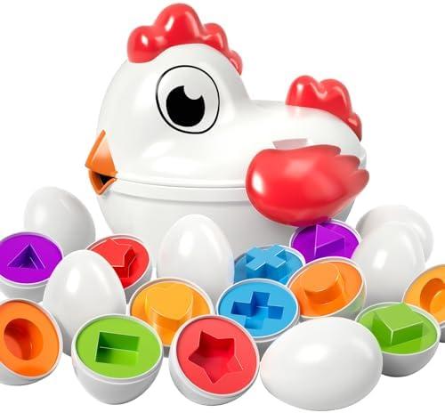 TEMI Toddler Chicken Easter Eggs - Color Matched Game Shape Sorter with 6 Toy Eggs for Kids 3-5, Fine Motor Skills Sensory Toys, Educational Gifts for 3-6 Girls Boys Baby