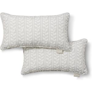 Martha Stewart Vineyard Vines Indoor Outdoor Decorative Lumbar Pillow 2-Pack Set, UV Fade Resistant, Water Repellent, Printed Garden Design, Warm Grey, 11"x18"