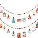 Amyhill 2 Pcs Christmas Hanging Photo Display with Wood Clips, Wooden Beads Garland Christmas Holiday Card Picture Frame 4 Feet DIY Green Red Photo Holders for Xmas Holiday Country Decor