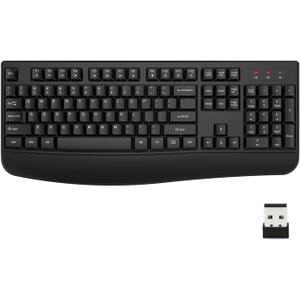 EDJO Wireless Keyboard, 2.4G Ergonomic Full Size Wireless Computer Keyboard with Wrist Rest for Windows, Mac OS Desktop/Laptop/PCBlack